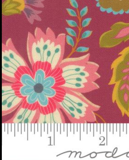 Sitara Jasmine Florals Rose Wine Crystal Manning MODA 11980 20 HALF YARD