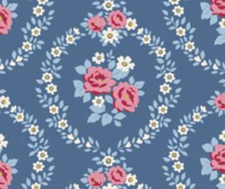 Tilda Village Life Mable Blue Cotton Fabric 100697 Half Yard (PREORDER SHIPS 10/1)