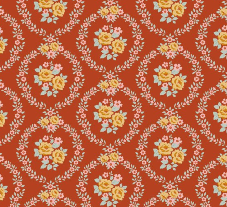 Tilda Village Life Mable Rust Cotton Fabric 100687 Half Yard (PREORDER SHIPS 10/1)