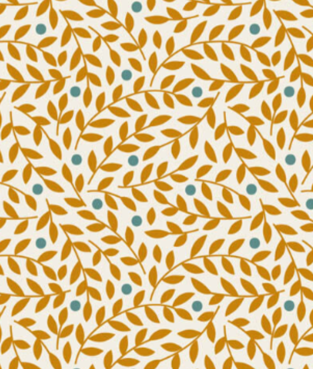 Tilda Village Life Golden Leaf Vines Cream Cotton Fabric 110175 Half Yard (PRE ORDER SHIPS 10/1)