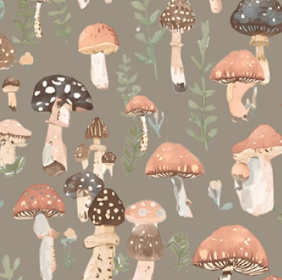 Wildwood Whimsy Woodland Brown Watercolor Mushrooms BQ3204-38 Juliah Tiedemann Blank Quilting Half Yard