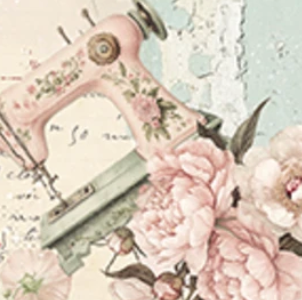 Buttons and Keepsakes Sewing Machine and Flower 5356-22 Frank Garcia Blank Quilting Half Yard