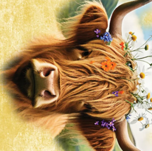 2024 Highland Cow All Over Yellow 137445 Mook Half Yard