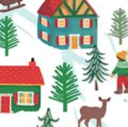 Christmas Miniatures III Scenic Ski Village CHM305915W Pink Light Studio P&B Half Yard