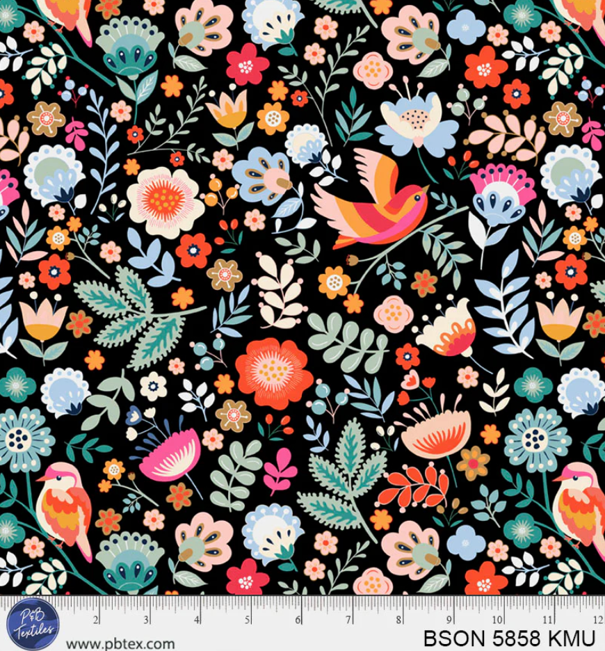 Birdsong Garden Allover BSON05858KMU Geetanjali Behera P&B Half Yard