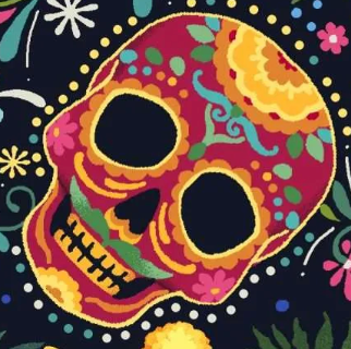 Day of the Dead Skulls Black 59-8641 Oasis Half Yard