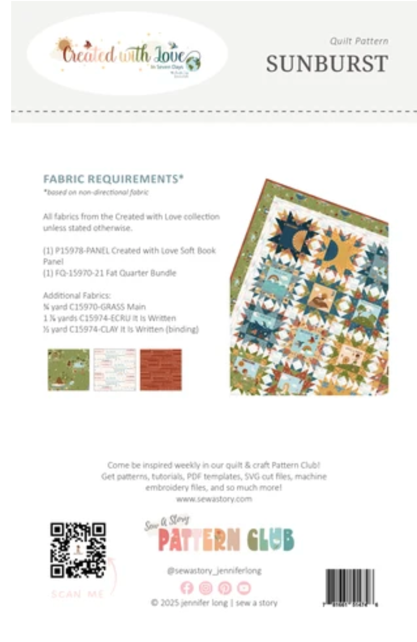 Sunburst Pattern from Sew A Story 58.5 x 58.5 Printed pattern #404