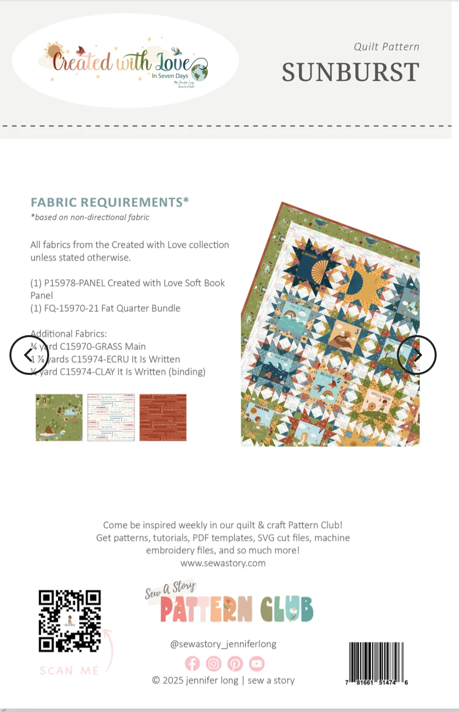 Sunburst Pattern from Sew A Story 58.5 x 58.5 Printed pattern #404