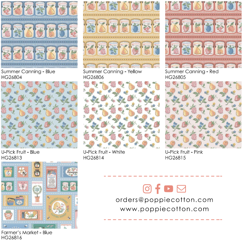 Homegrown Preserves Precut 5x5 HG26823 Sheri McCulley Poppie Cotton