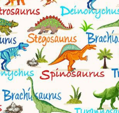Dino-Mite DINO-CD3847 CREAM Mini Dinosaurs & Names Timeless Treasures Half Yard