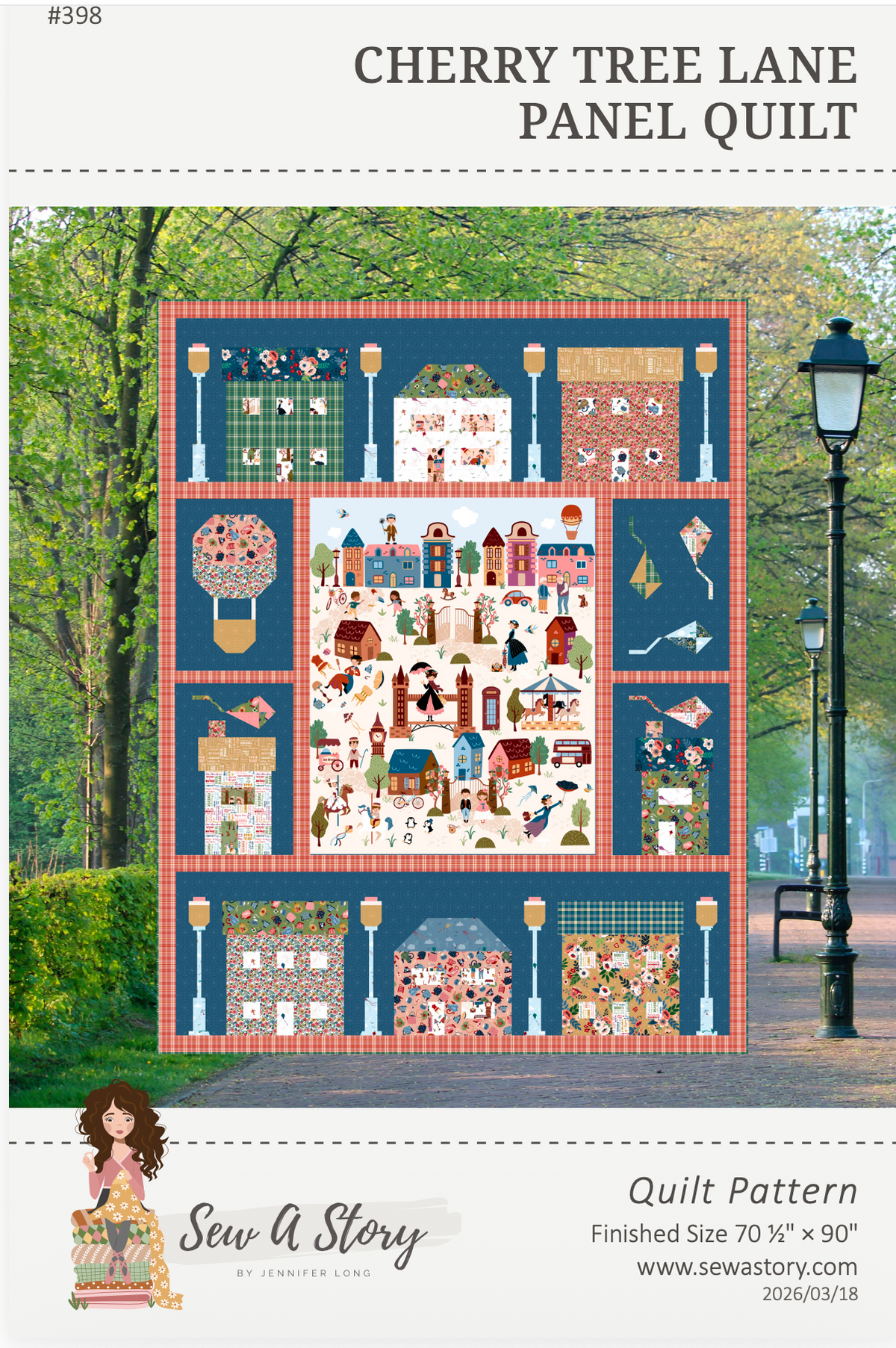 Cherry Tree Lane Panel Quilt Printed Pattern - Jennifer Long Sew A Story - #398