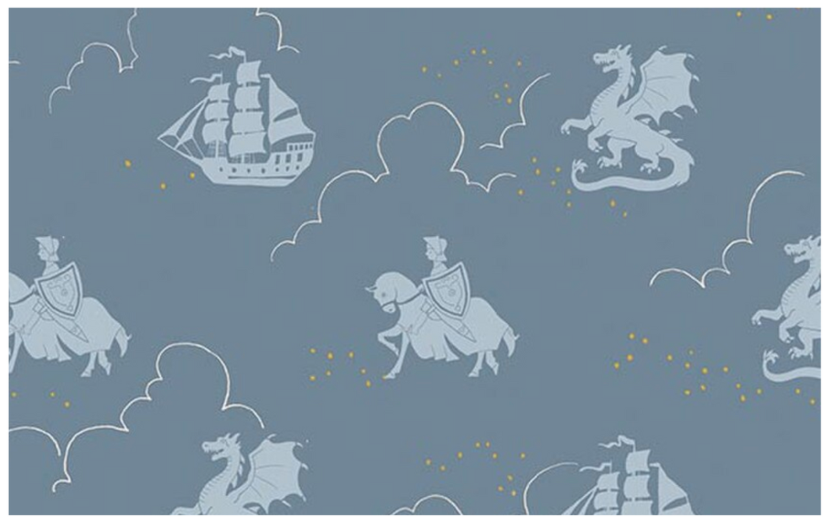 Story Land In the Knight Blue C18304-BLUE Sarah Jane Riley Blake Half Yard