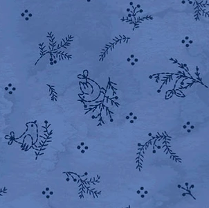 Frosty Friends Sprigs and Birds Blue MAS11484-B Robin Kingsley Maywood Half Yard