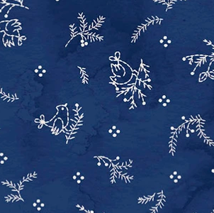 Frosty Friends Sprigs and Birds Navy MAS11484-N Robin Kingsley Maywood Half Yard