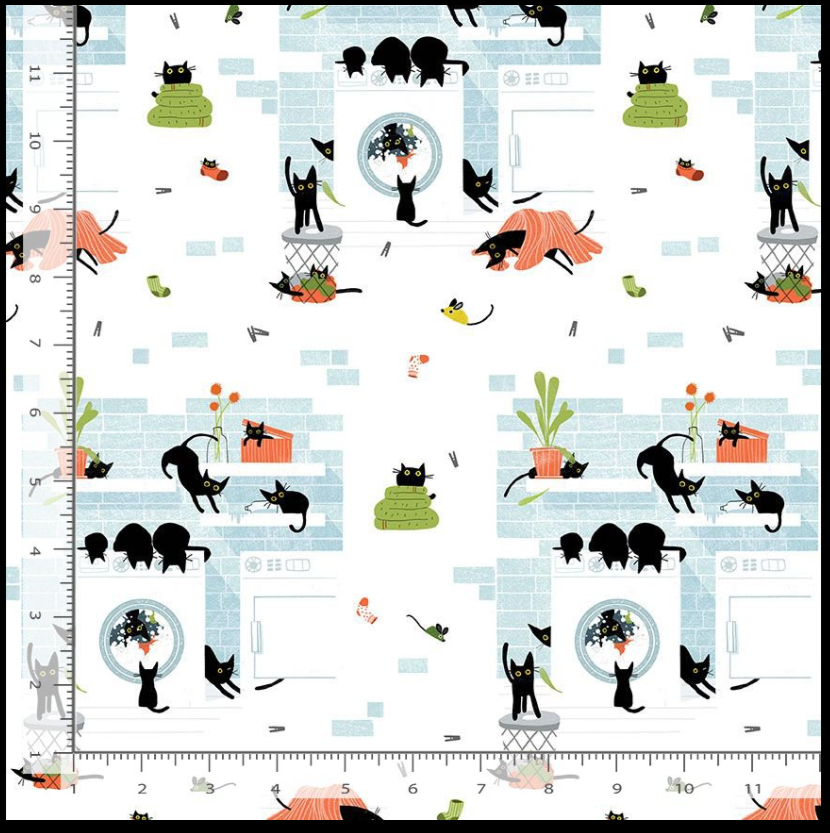 Cats in the Laundry Rinse Repeat STELLA-DLW3264 Leezaworks Half Yard