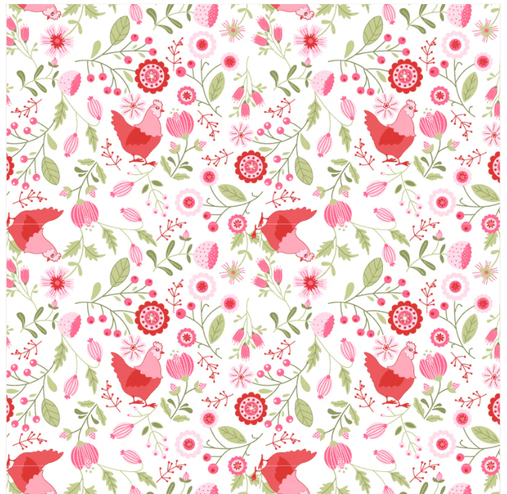 Smitten Chicken White SN251119 Lori Woods Poppie Cotton  Half Yard