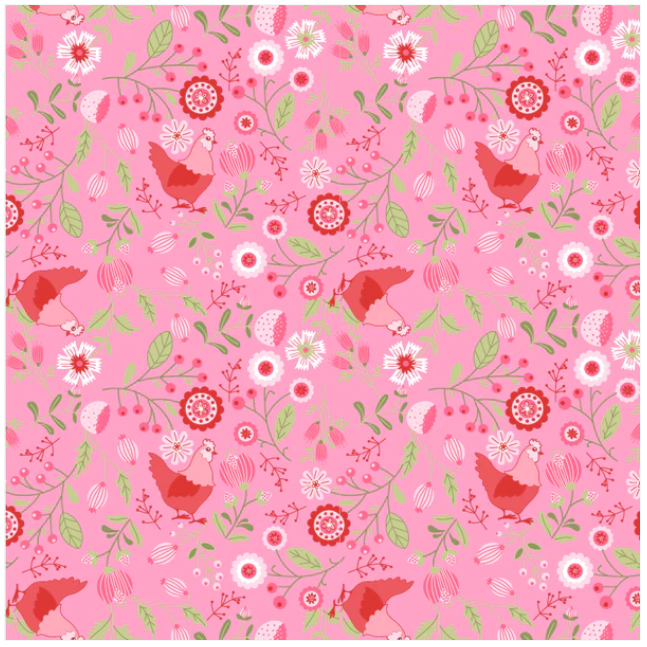 Smitten Chicken Pink SN251121 Lori Woods Poppie Cotton Half Yard