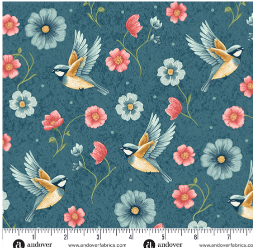 Sparrow Falls Sparrows Deep Prussian A-10388-B Michael Nardi Andover Half Yard