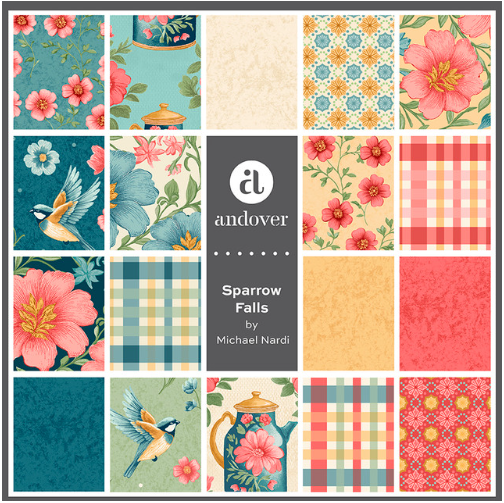 Sparrow Falls Sparrows Deep Prussian A-10388-B Michael Nardi Andover Half Yard