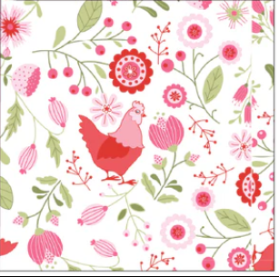 Smitten Chicken White SN251119 Lori Woods Poppie Cotton  Half Yard