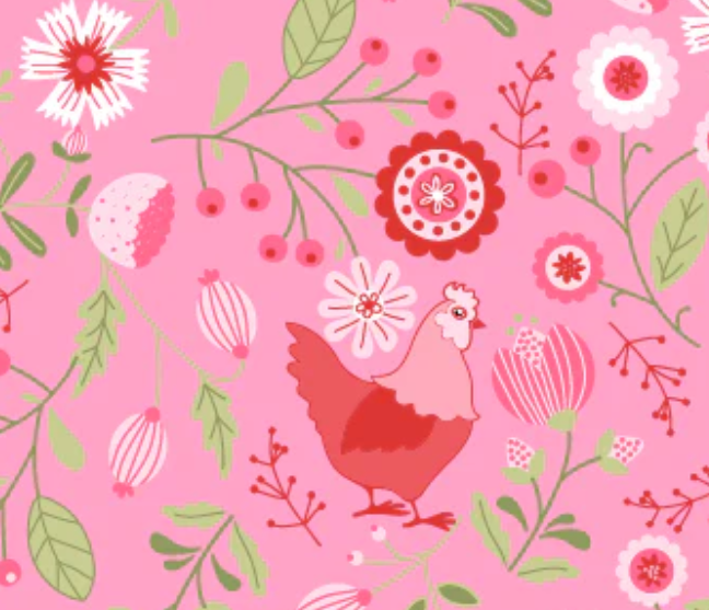 Smitten Chicken Pink SN251121 Lori Woods Poppie Cotton Half Yard