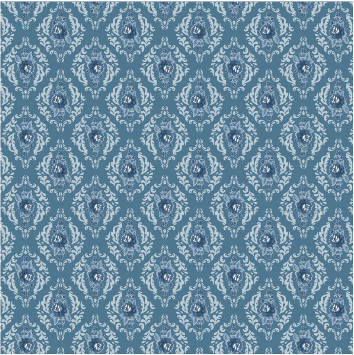 Rose Damask Medium LB25806 Lakeland Blues Samantha Walker Poppie Cotton Half Yard