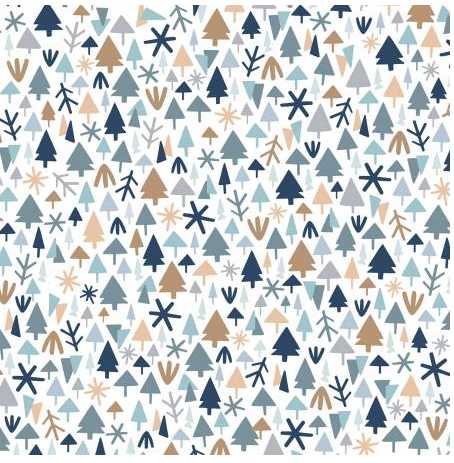 Polar Pals Tiny Trees White full fabric print with scattered evergreen trees