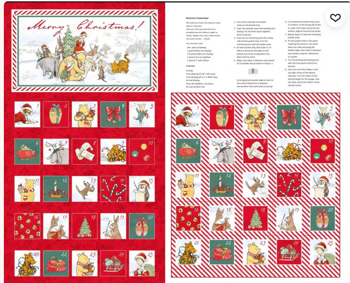 Christmas at Pooh Corner Advent Calendar Panel 9113P-88 Studio E Fabrics 172P