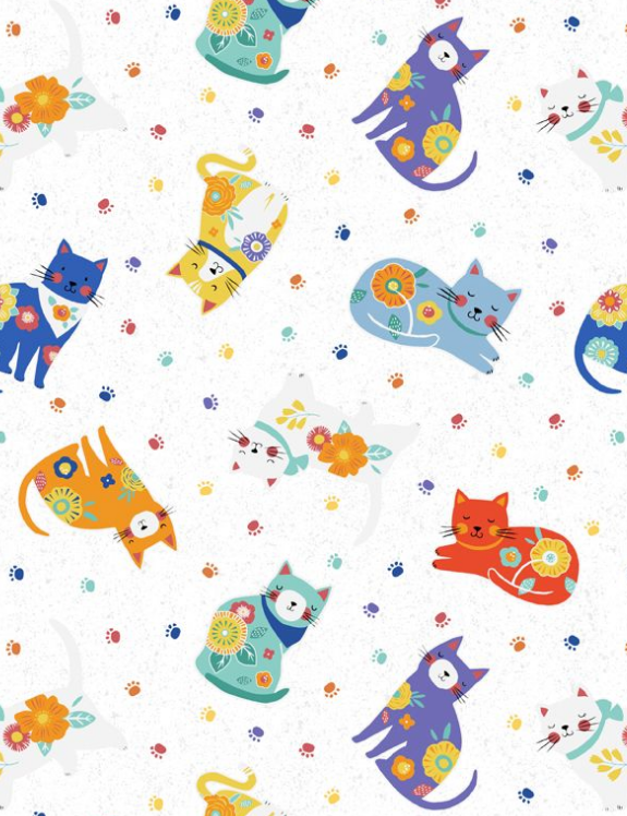 Fe-Line Frisky White Cat Toss by Anne Rowan for Wilmington Prints 68580-147 by the Half Yard
