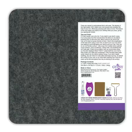 Gypsy Quilter Wool Pressing Mat 13-1/2in x 13-1/2in x 1/2in Thick # TGQWM135
