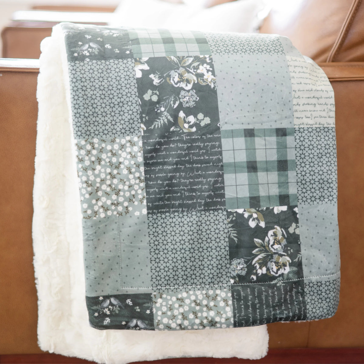 In the Fields Ombre Green Patchwork 60" x 72" Minky Blanket Dreamy Blankets