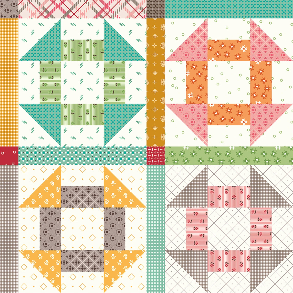 PRIM CHURN DASH 107/108IN WIDE BACK CREAM LORI HOLT RILEY BLAKE DESIGNS WB15580R-CREAM HALF YARD