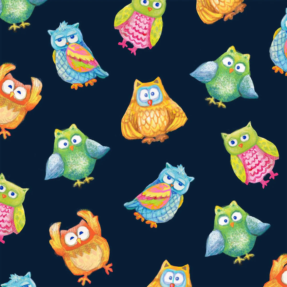 Wee Ones OA-594041 Owls Navy Oasis Fabrics Half Yard