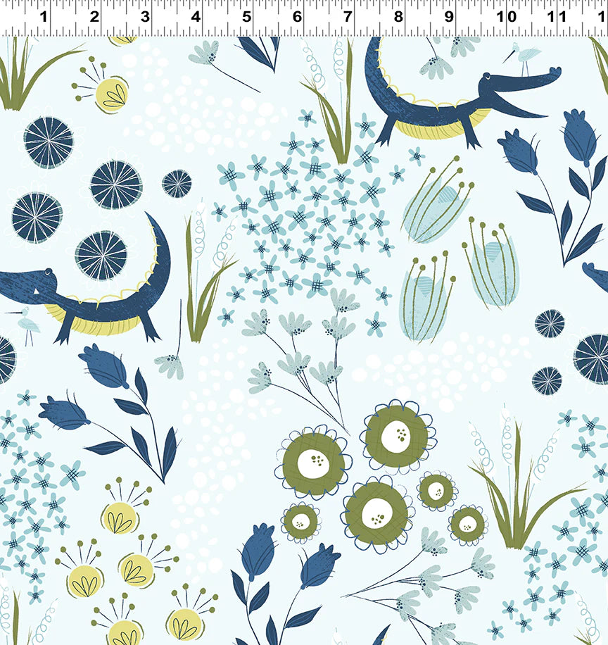 Crocodile Smiles Swamp Time Light Teal Meags And Me Clothworks Y3391-103 By the Half Yard