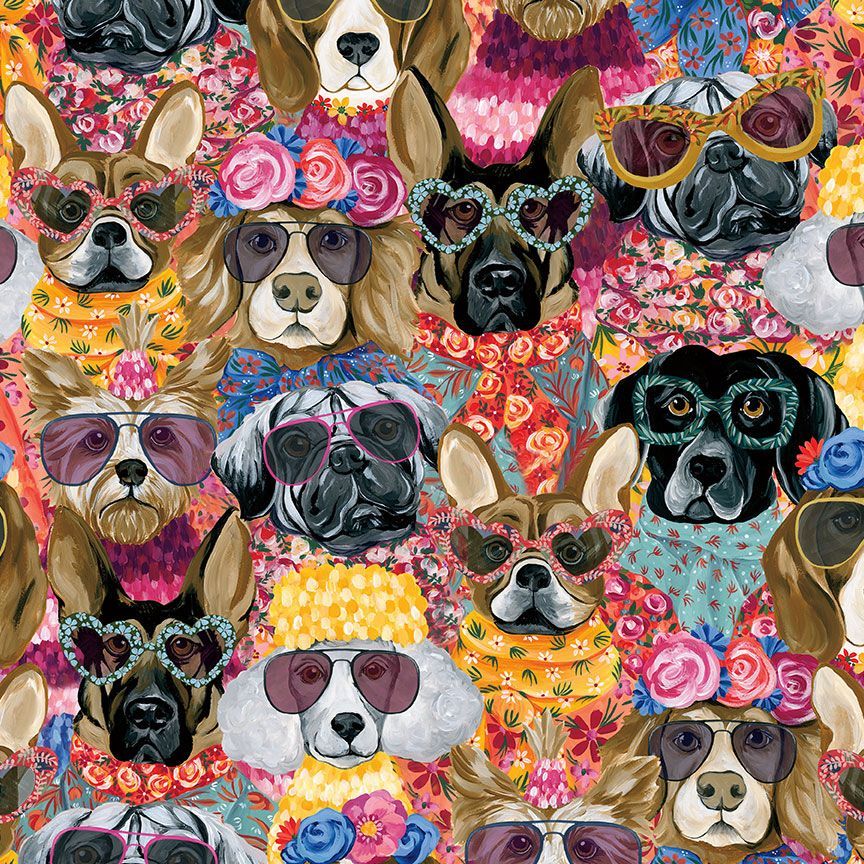 Top Dogs YVETTE-CD4179 MULTI Packed Fashionista Dogs Yvette St. Amant Timeless Treasures Half Yard