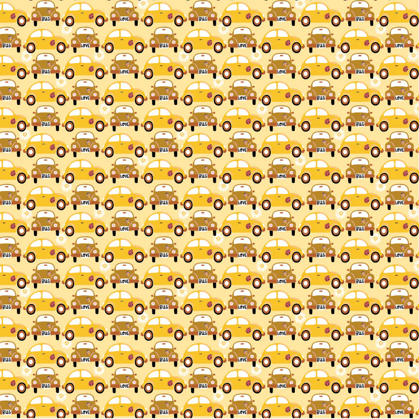 Hey Love Bug Beep Beep Yellow McKenzie Elston Poppie Cotton BG25136 Half Yard