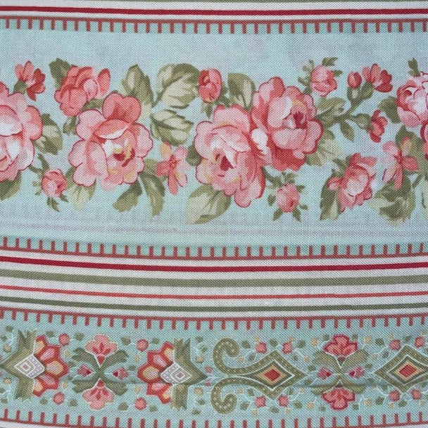 ROMANCE BORDER STRIPE AQUA BENARTEX BEN2286/26 HALF YARD