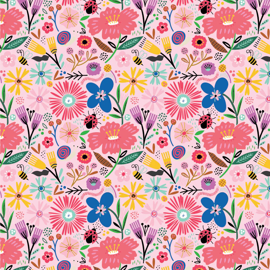 Hey Love Bug Blooming Pink McKenzie Elston Poppie Cotton BG25140 Half Yard