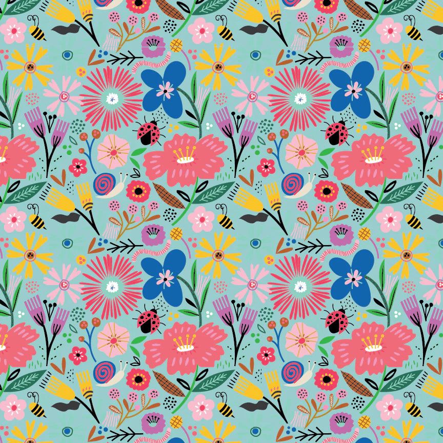 Hey Love Bug Blooming Teal McKenzie Elston Poppie Cotton BG25141 Half Yard