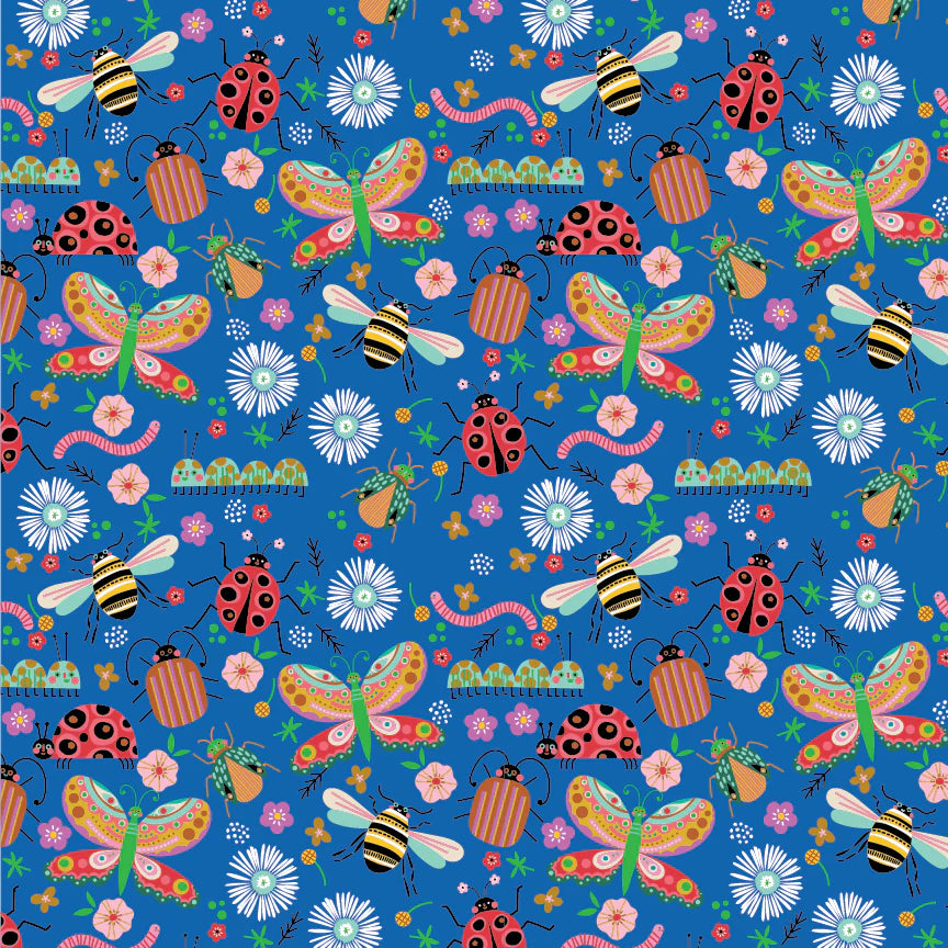 Hey Love Bug Bugs Blue McKenzie Elston Poppie Cotton BG25132 Half Yard