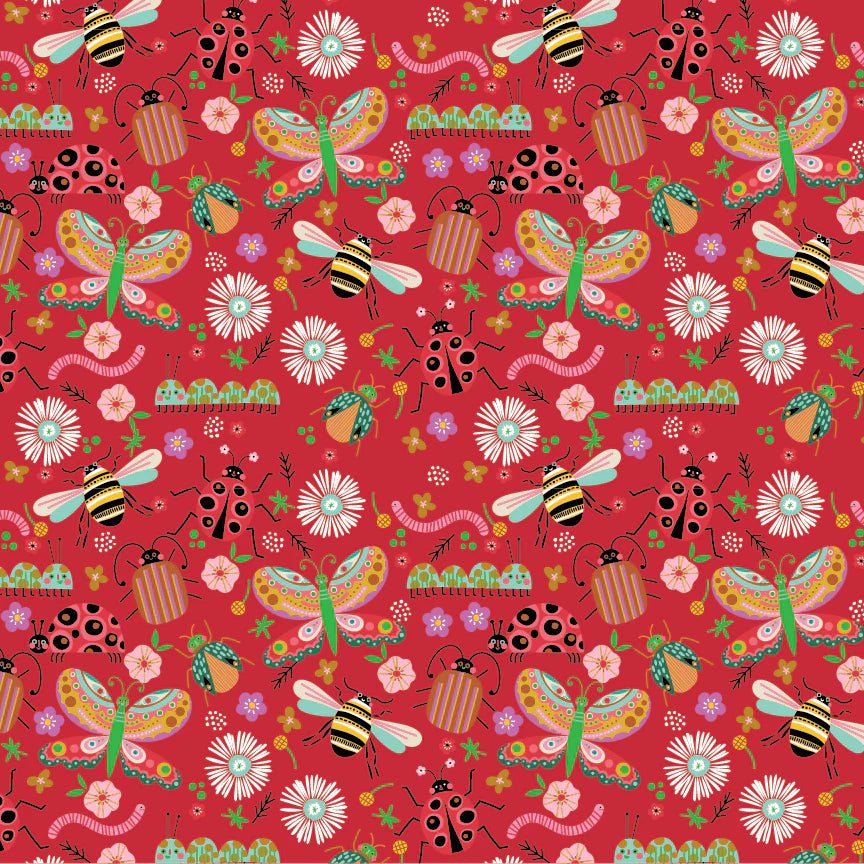 Hey Love Bug Bugs Red McKenzie Elston Poppie Cotton BG25131 Half Yard