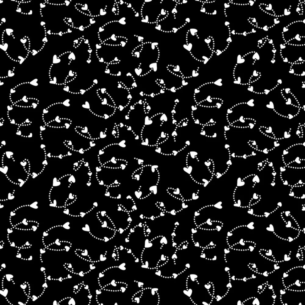 Caring Gnomes 1411512B Swirling Hearts Black Andi Metz Benartex Half Yard