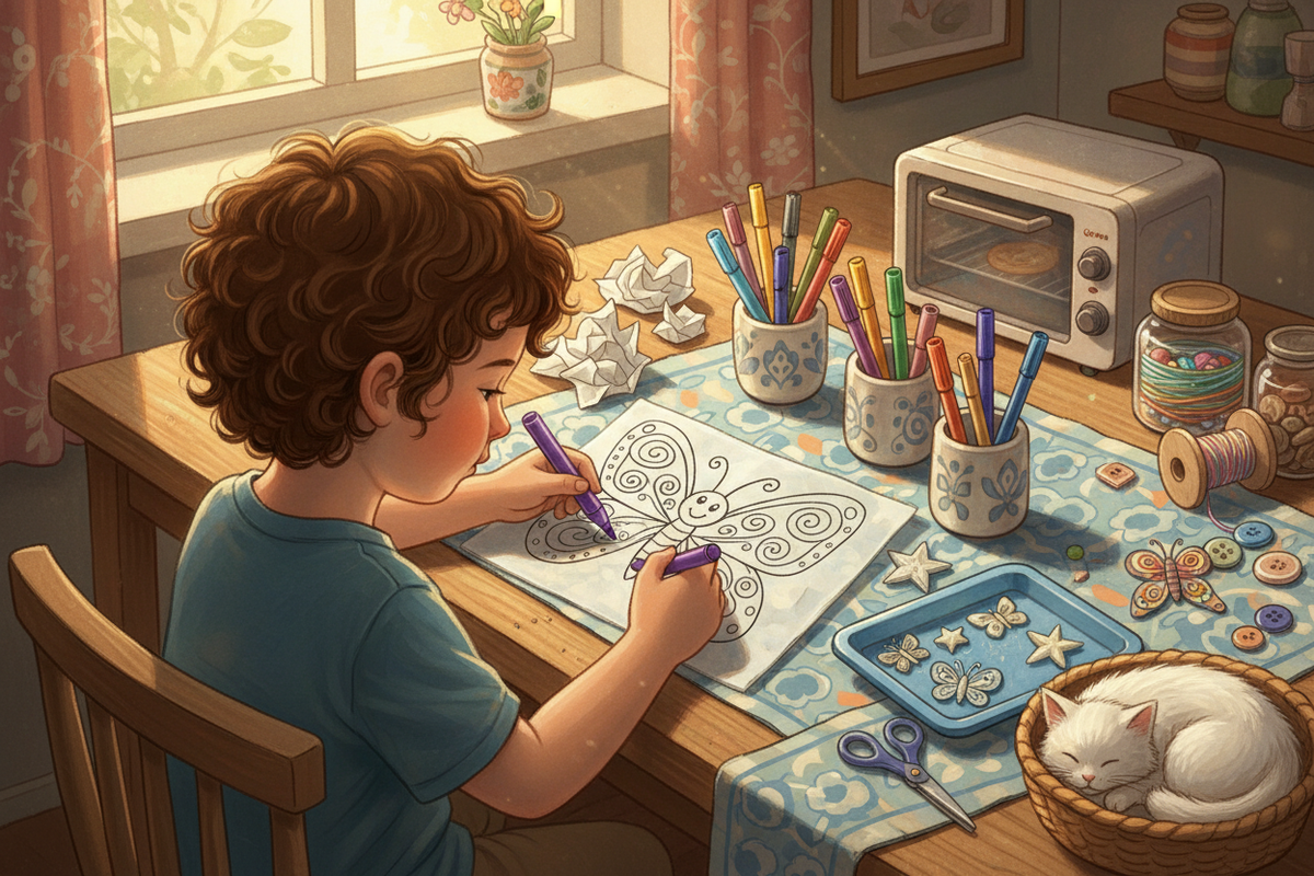 Child Drawing a Butterfly on a Shrinky-Dink