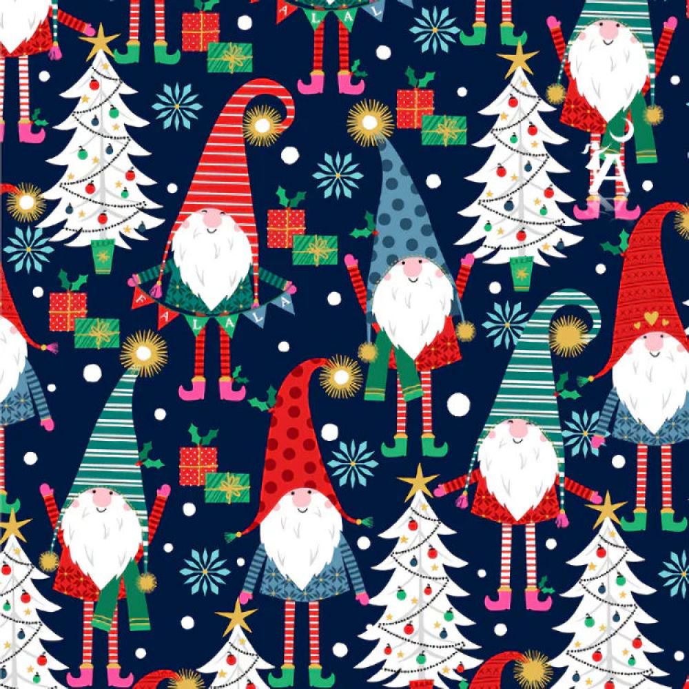 HOLIDAY GNOMES  NAVY A GNOME TO FA LA MICHAEL MILLER FABRICS CM8864-NAVY-D HALF YARD
