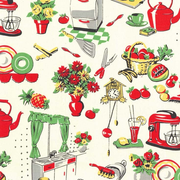 FIFTIES KITCHEN CREAM MICHAEL MILLER FABRICS CX1595-CREM-D HALF YARD