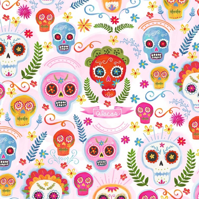 SUGAR SKULLS BLUSH MICHAEL MILLER CX9423-BLUS-D HALF YARD