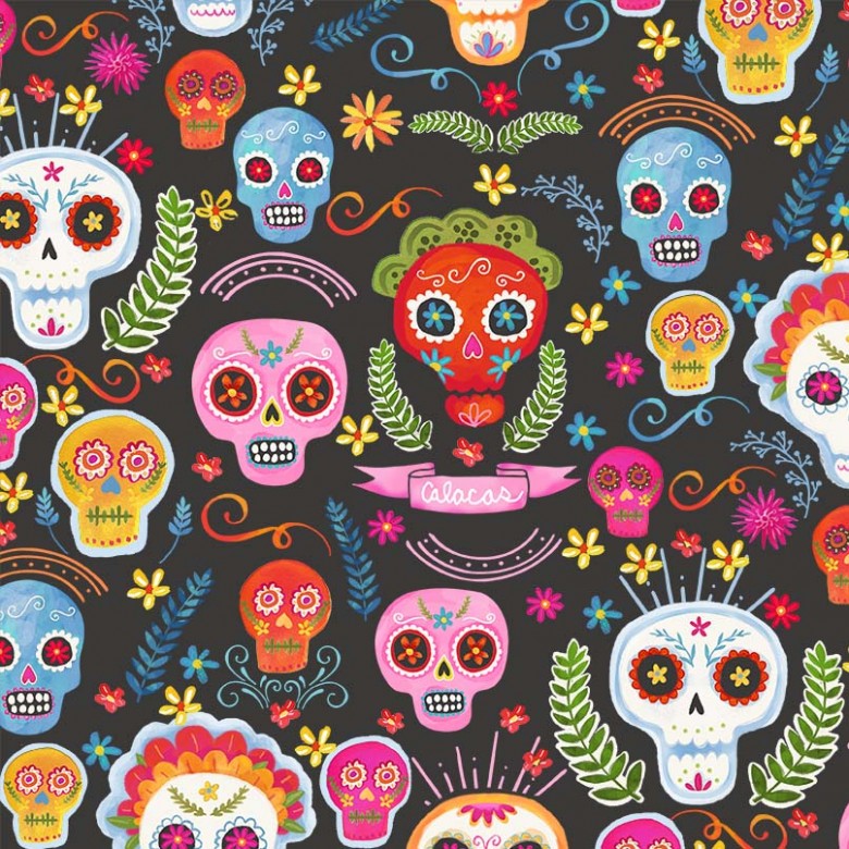 SUGAR SKULLS CHARCOAL MICHAEL MILLER CX9423-CHAR-D HALF YARD