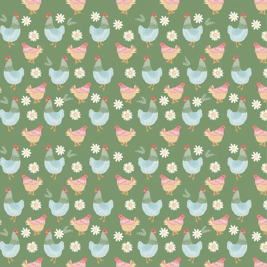 Pemberley Park PE261215 Henhouse Green Lori Woods Poppie Cotton - Half Yard