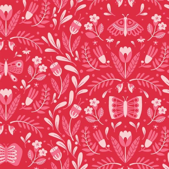 BUTTERFLY FROLIC RED MICHAEL MILLER DC10176-REDX-D HALF YARD