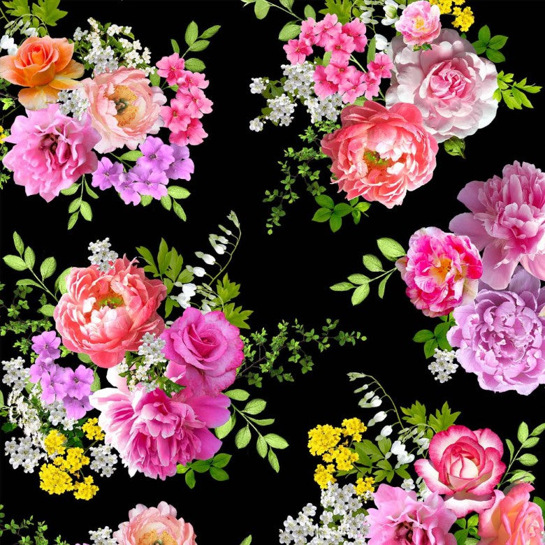 FLOWER SPLENDOR BOUQUET BLACK MICHAEL MILLER DCX10527-BLAC-D HALF YARD